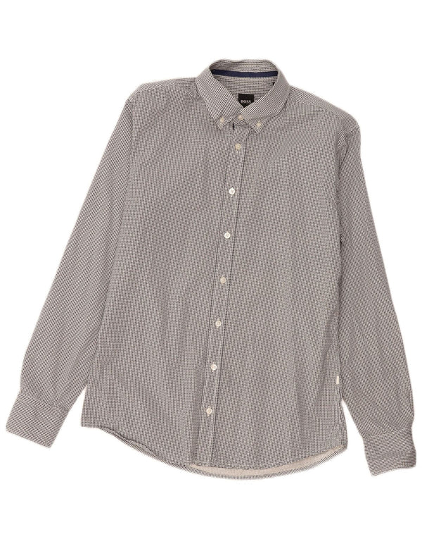 Camisas HUGO BOSS Hombre | Camisa de corte regular de algodón geométrico negro mediano