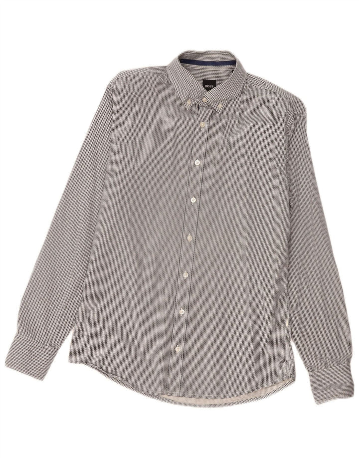 Camisas HUGO BOSS Hombre | Camisa de corte regular de algodón geométrico negro mediano