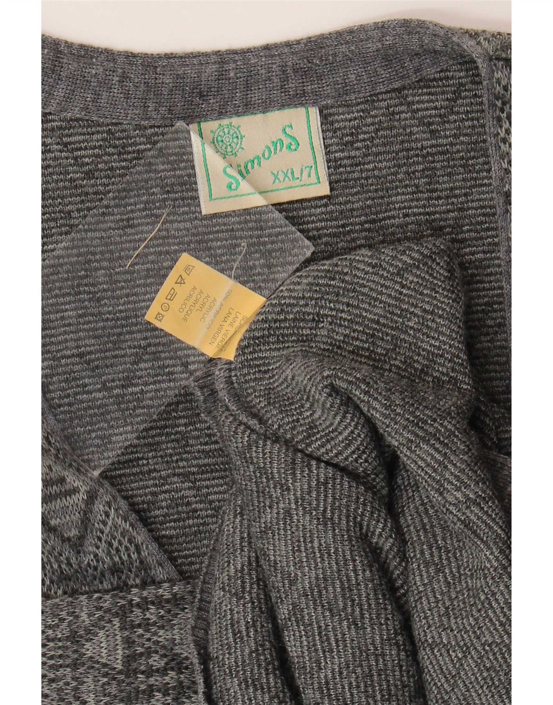 Vintage hombres sin mangas Cardigan suéter 2XL gris Argyle/Diamond