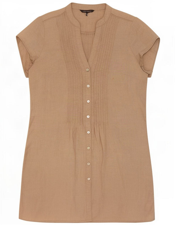 Laura Ashley Vestido camisero de manga corta para mujer UK 44 Large Beige Linen