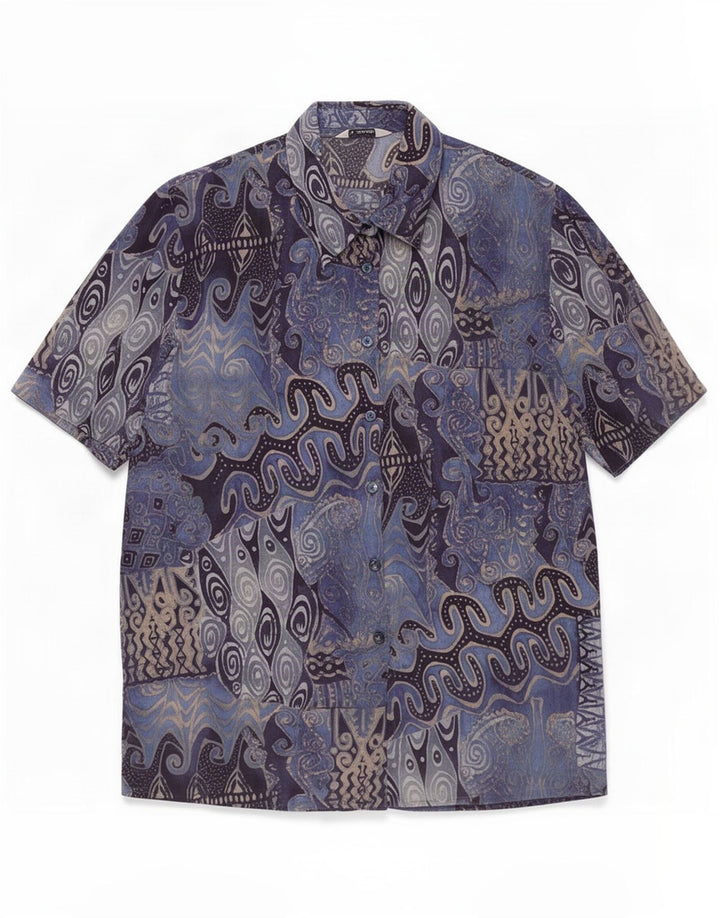 Dolomiten Blusa camisera de manga corta para mujer IT 47 Large Blue Patchwork