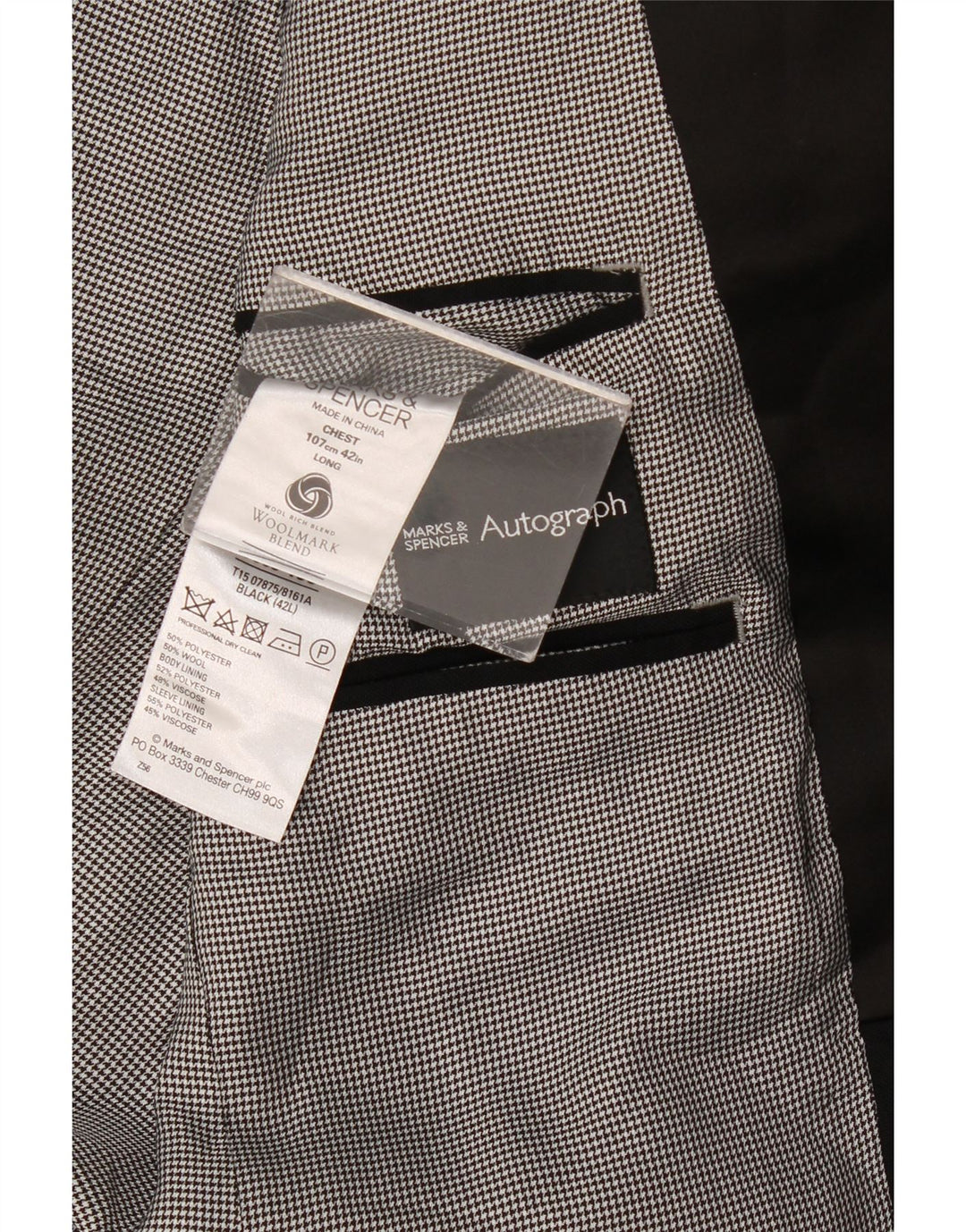 Marks & Spencer Chaqueta tipo blazer con 2 botones para hombre, talla 42, color negro