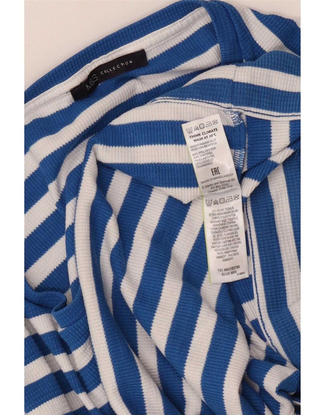 Marks & Spencer Blusa para mujer Top UK 40 XL Poliéster a rayas azules