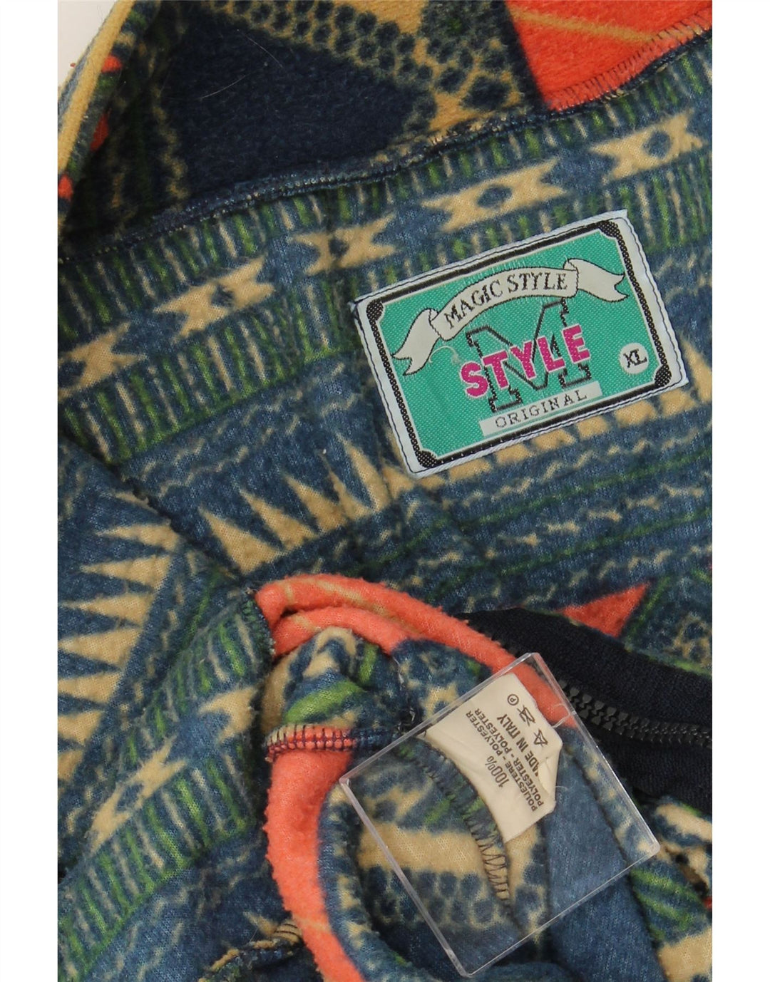 VINTAGE Chaqueta polar para hombre Reino Unido 42 XL Poliéster geométrico multicolor