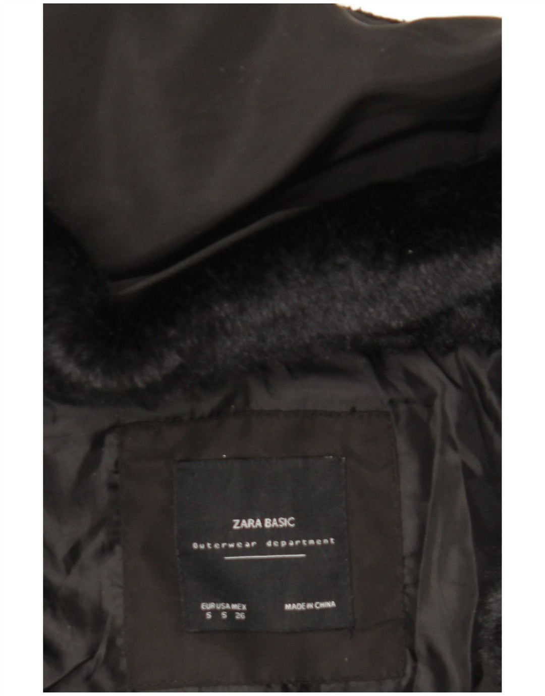 Zara Mujer Chaqueta Acolchada Con Capucha UK 10 Small Poliéster Negro