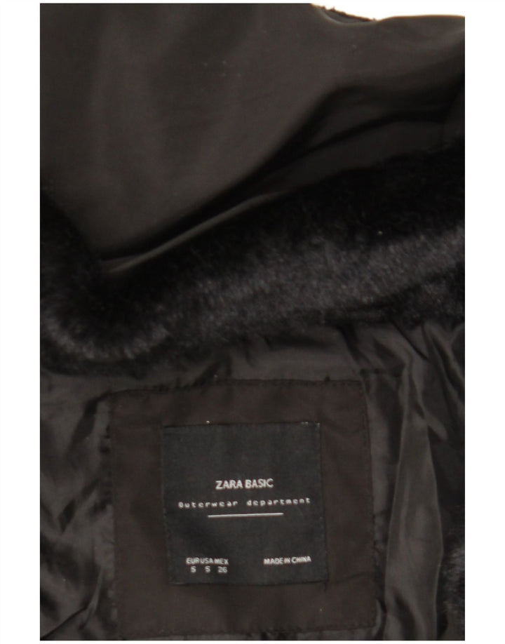 Zara Mujer Chaqueta Acolchada Con Capucha UK 10 Small Poliéster Negro