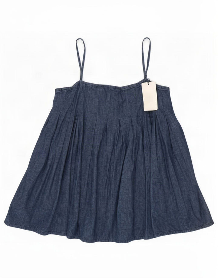 Zara Mujer Denim Cami Top UK 12 Algodón Azul Medio