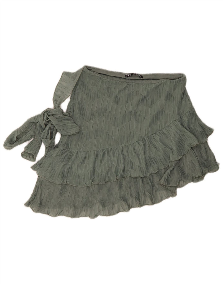 Zara Mujer Mini Falda Escalonada Pequeña W26 Poliéster Verde