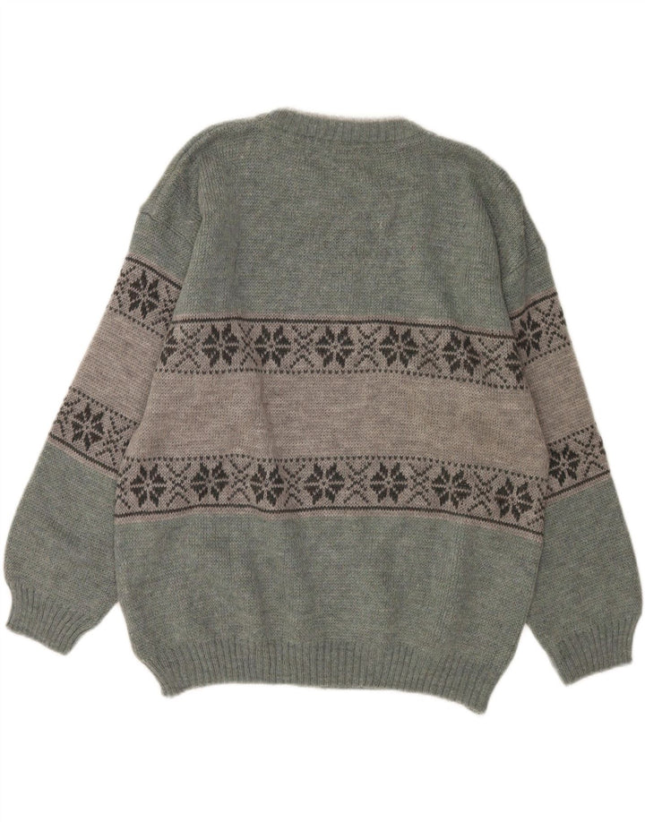 Bresci Jersey De Cuello Redondo Para Hombre Jersey Verde Medio Fair Isle