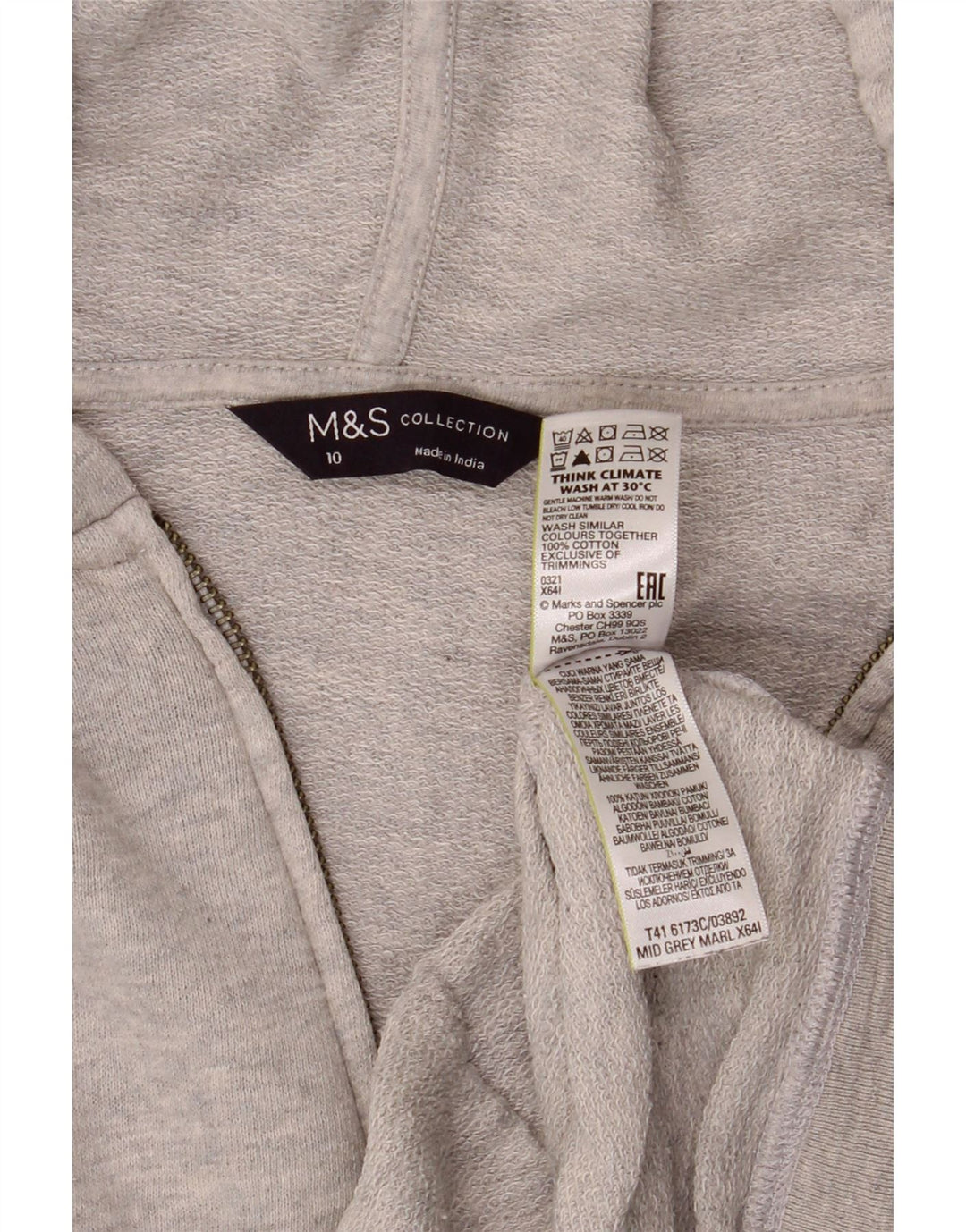 Marks & Spencer Suéter con capucha y cremallera extragrande para mujer UK 10 Small Grey Cotton