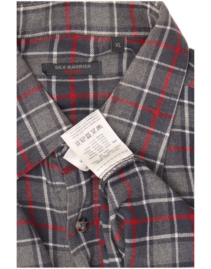 SEA BARRIER Camisa de franela para hombre XL Algodón a cuadros gris