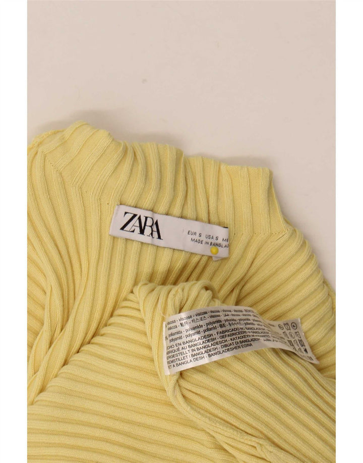 Zara Mujer Crop Top Manga Larga UK 8 Small Viscosa Amarilla