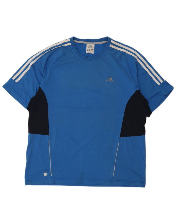 Adidas Mens Climalite Camiseta Top Grande Azul Colorblock