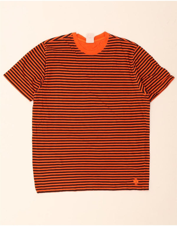 BROOKS BROTHERS Mens 346 T-Shirt Top Small Orange Striped Cotton