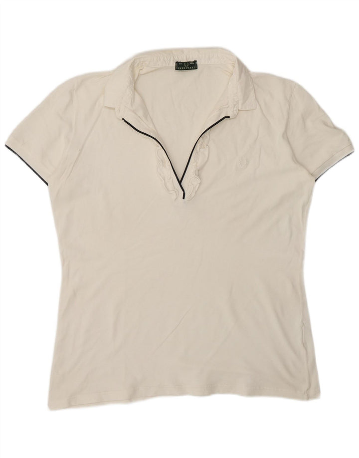 Fred Perry Polo con volantes en la parte delantera para mujer UK 20 2XL Blanco