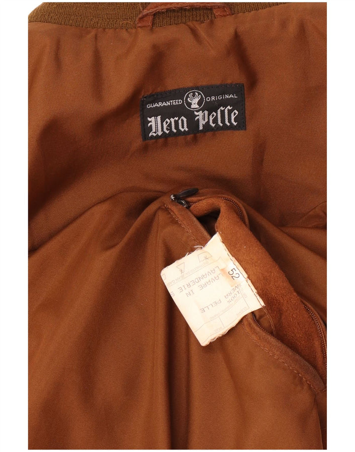 Vintage hombres ante bomber chaqueta IT 52 XL cuero marrón retro