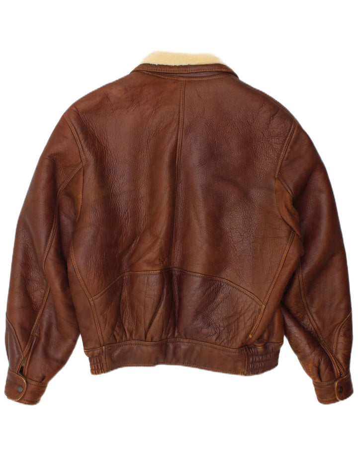 Chaqueta de piel de oveja vintage para hombre IT 48 Marrón medio