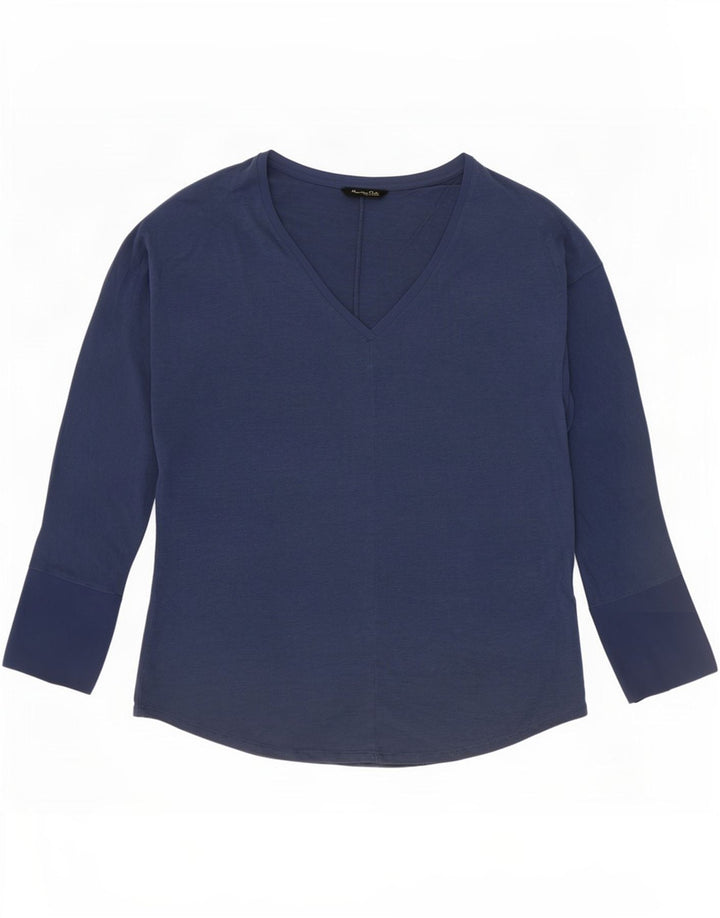 Massimo Dutti Top Mujer Manga Larga UK 46 Large Azul Marino Poliéster