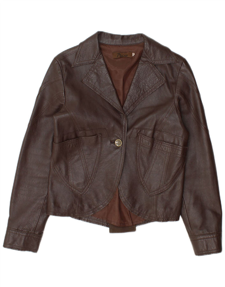 Chaqueta de cuero vintage para mujer IT 44 cuero marrón medio