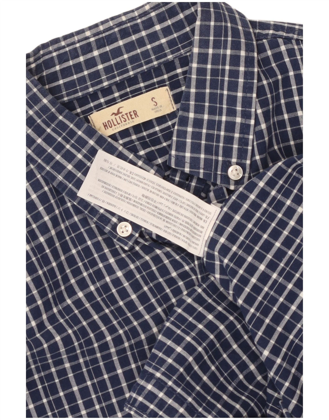 Camisa Hollister Hombre Algodón A Cuadros Azul Pequeño