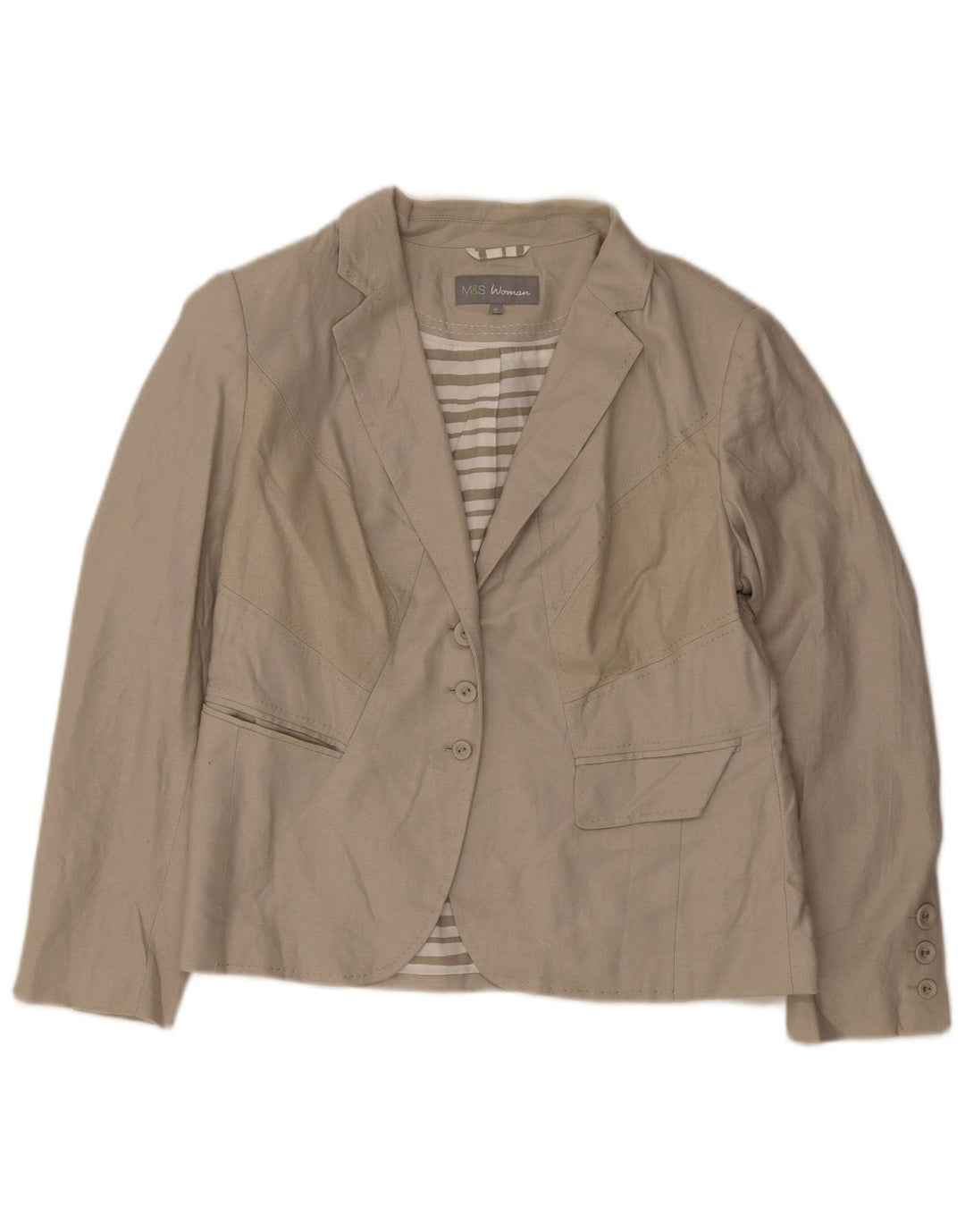 Marks & Spencer Chaqueta Blazer de 3 Botones para Mujer UK 46 Grande Lino Verde