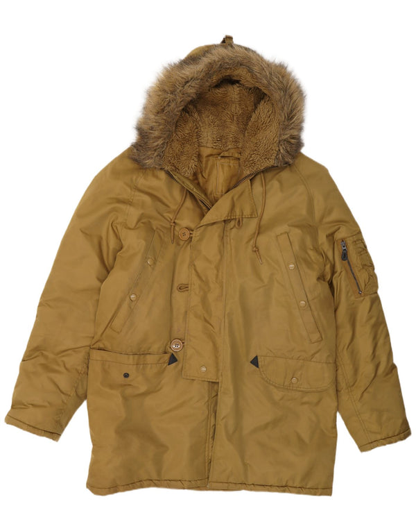 Chaqueta parka con capucha vintage para hombre UK 40 Large Beige