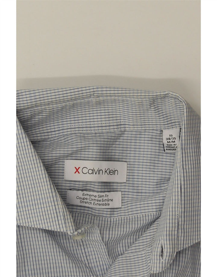Calvin Klein Camisa extra slim fit para hombre Talla 15 Cuadros azules medianos
