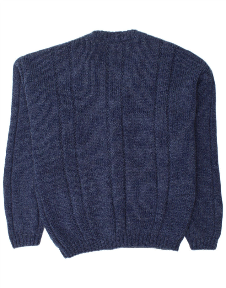 Vintage hombres Cardigan suéter medio azul marino acrílico