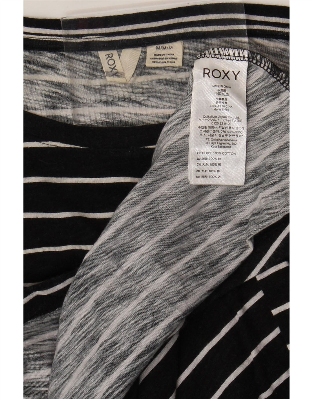 Roxy Vestido estilo camiseta de manga larga para mujer UK 44 Algodón a rayas negro mediano