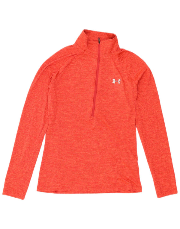 Under Armour Mujer Heat Gear Jersey Chándal Top UK 6 XS Naranja Moteado