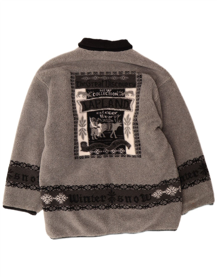 VINTAGE Chaqueta polar reversible gráfica para hombre Reino Unido 38 Gris medio Fair Isle