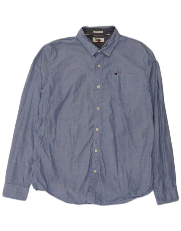 Tommy Hilfiger Camisa Regular Fit para Hombre Algodón Azul Grande