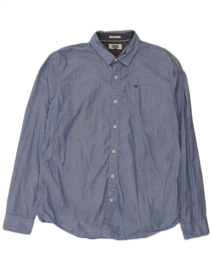 Tommy Hilfiger Camisa Regular Fit para Hombre Algodón Azul Grande