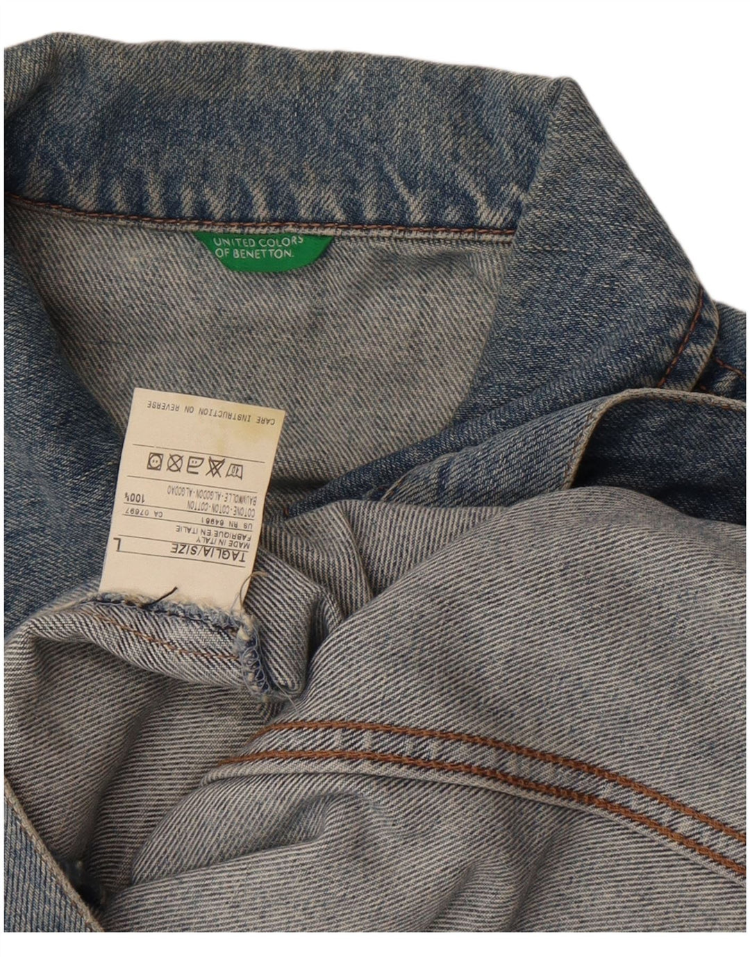 Benetton Chaqueta Vaquera Mujer UK 44 Grande Algodón Azul