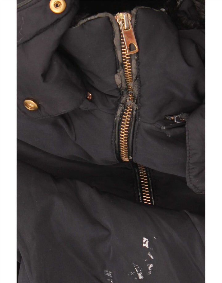 Zara Mujer Chaqueta Acolchada Sherpa Con Capucha UK 46 Grande Poliéster Azul Marino