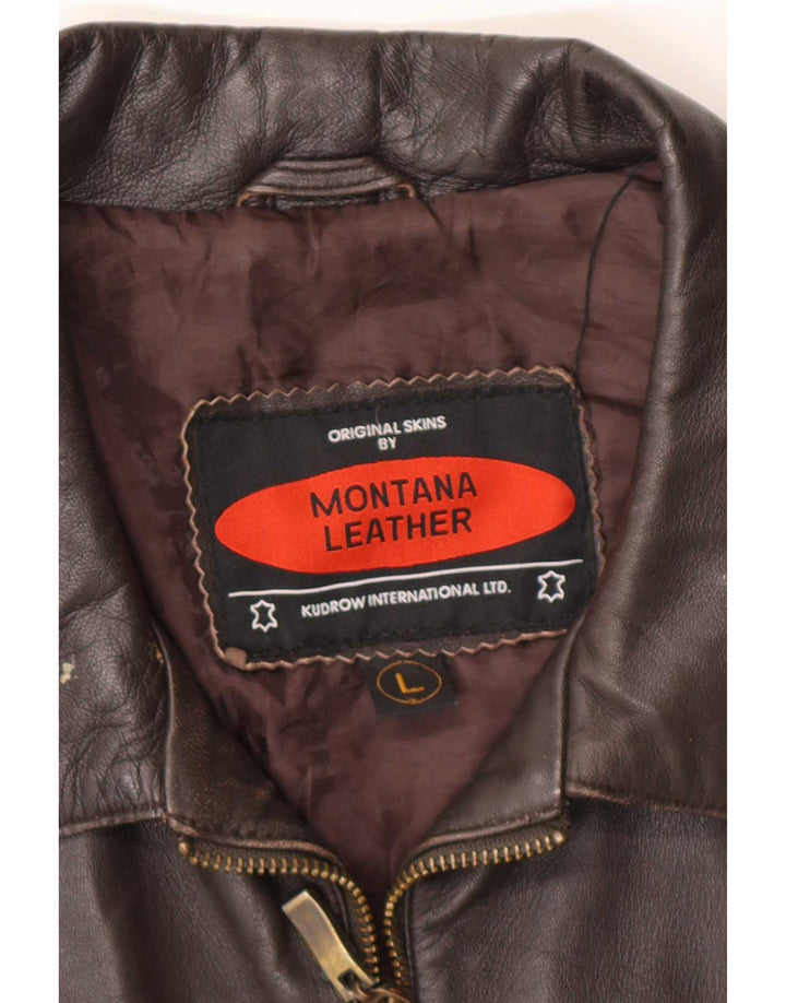 MONTANA Chaqueta de cuero para hombre UK 40 Large Brown