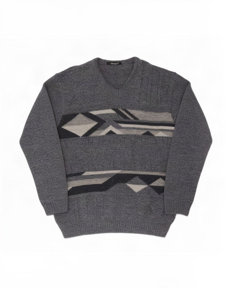 St. Bernard - Jersey para hombre con cuello en V, acrílico geométrico, color azul grande