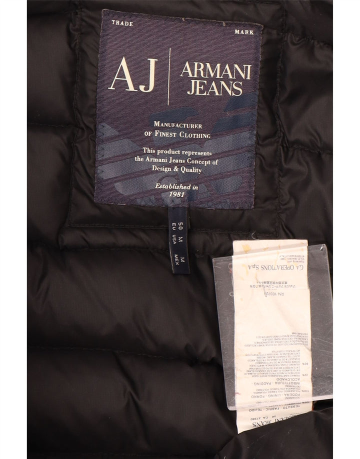 ARMANI JEANS Chaqueta acolchada con capucha para mujer UK 44 Mediana Poliamida negra