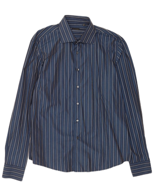 Camisa Valentino Inter Fit para hombre Talla 17 1/2 44 XL Algodón a rayas azul marino