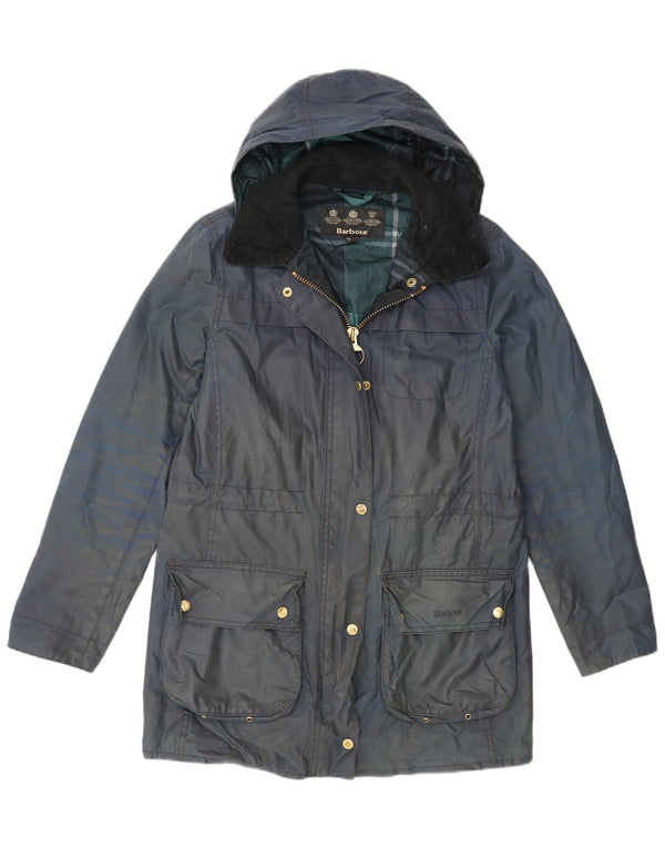 Barbour Chaqueta de algodón encerado extragrande con capucha para mujer UK 10 Small Azul marino