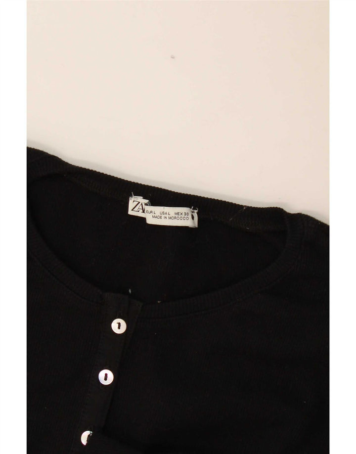Zara Mujer Top Manga Larga UK 44 Grande Negro