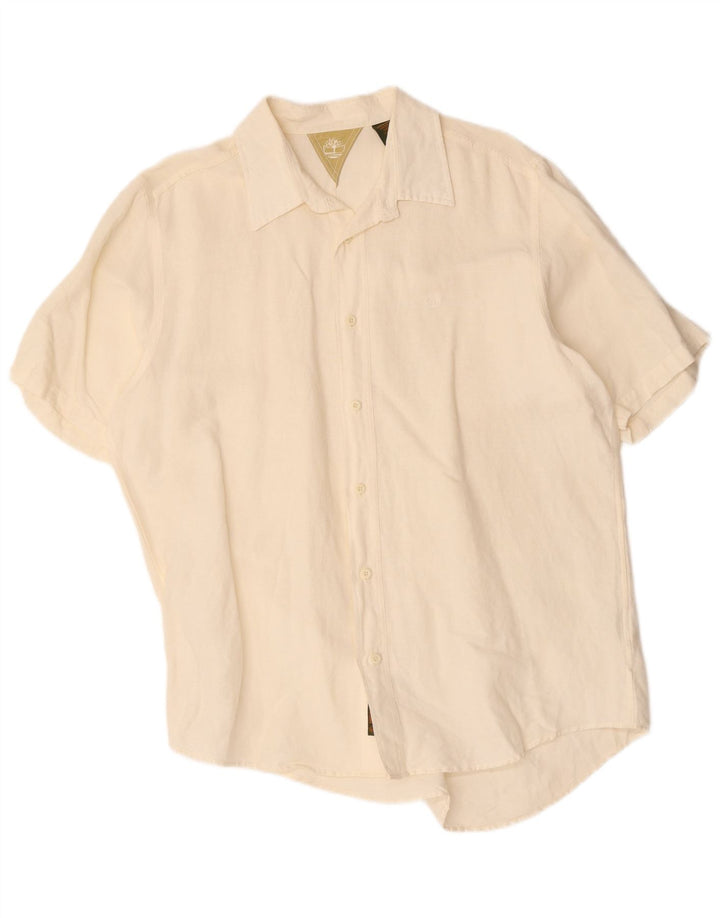 Timberland Camisa De Manga Corta Para Hombre Grande De Lino Blanco Roto