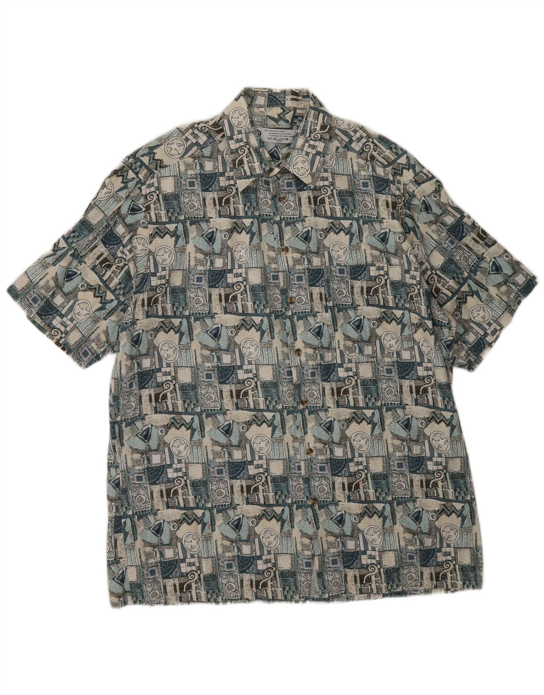 C&A Hombre Camisa De Manga Corta De Algodón Geométrico Beige Grande