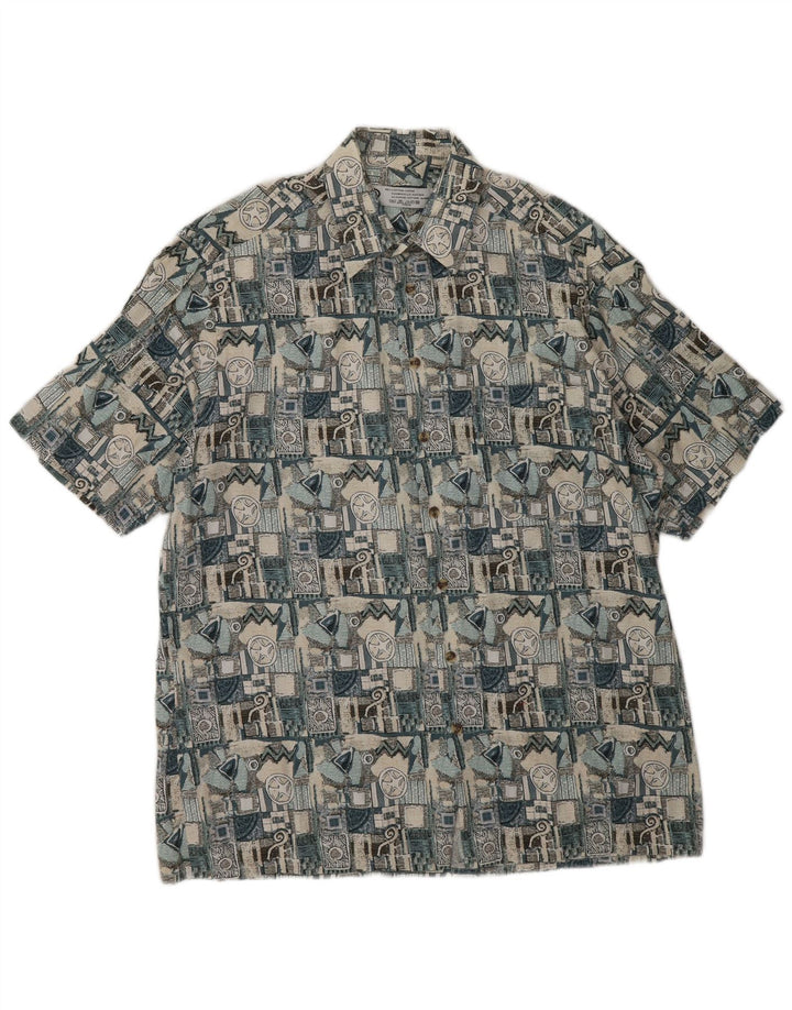 C&A Hombre Camisa De Manga Corta De Algodón Geométrico Beige Grande
