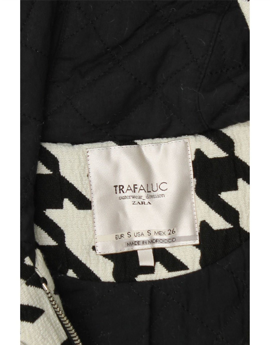 ZARA Abrigo cortavientos extragrande para mujer UK 10 Small White Houndstooth