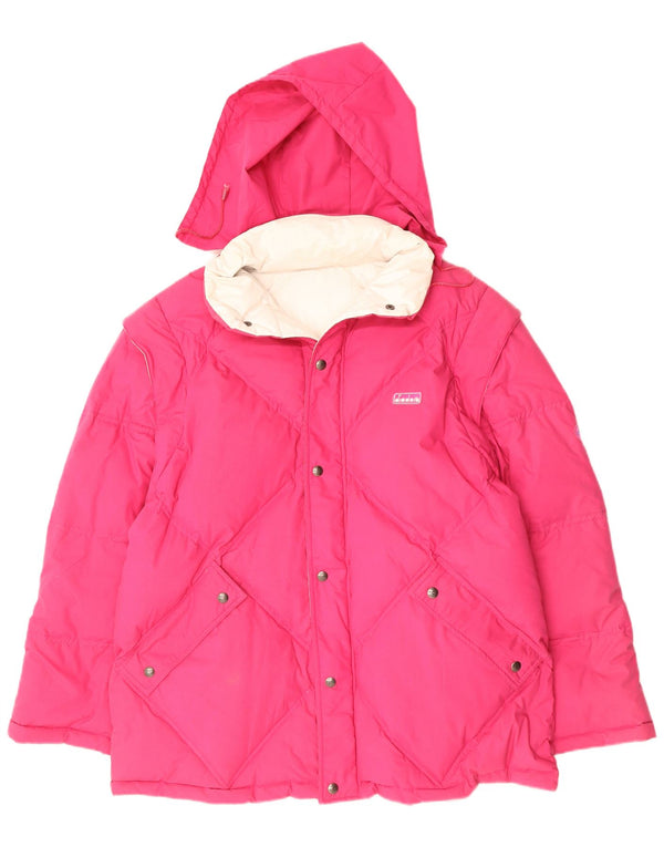 Diadora Chaqueta acolchada reversible con capucha para hombre, talla 40, poliéster rosa grande