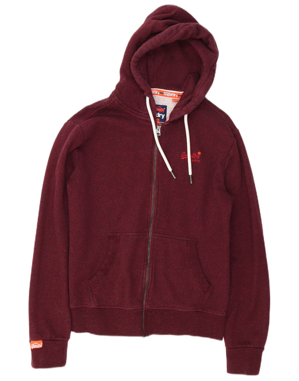 Superdry Sudadera con capucha y cremallera para hombre de algodón moteado en color burdeos pequeño
