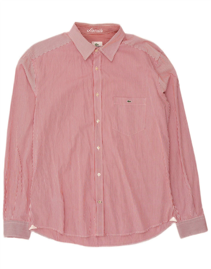 Camisa Lacoste para hombre talla 42 algodón a rayas rojas grande