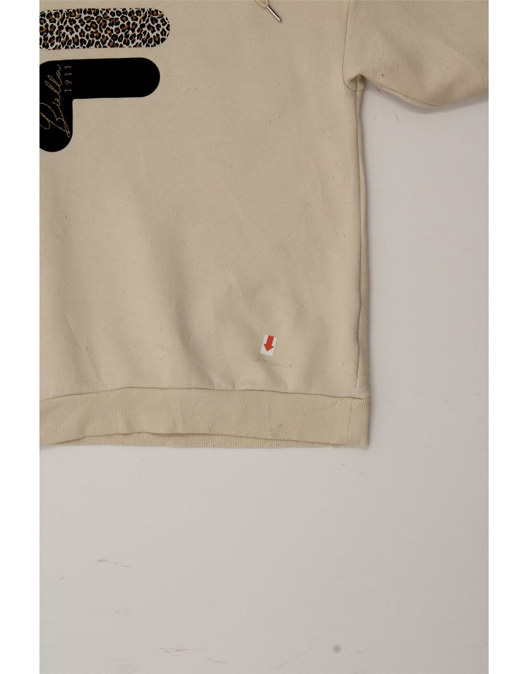 FILA Womens Graphic Hoodie Jumper UK 10 Small Off White Polyester Vintage Fila and Second-Hand Fila from Messina Hembry 