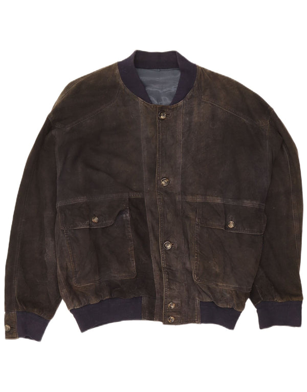 Vintage hombres ante bomber chaqueta Reino Unido 42 XL cuero gris